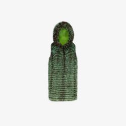 Gilet in volpe filettata con cappuccio verde 90 cm