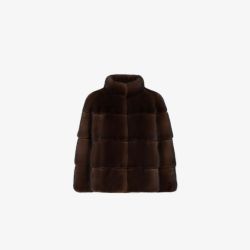 Basic mink jacket with high collar, demi buff color, 55 cm