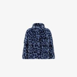 Mink jacket with animal print, blue color, 55 cm 