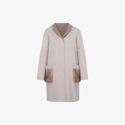 Manteau en cachemire avec poches en vison beige de 90 cm