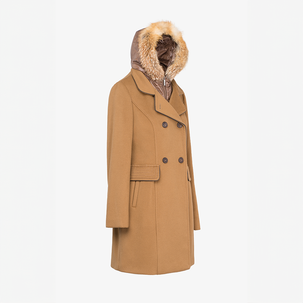 Camel coat with fur hood discount