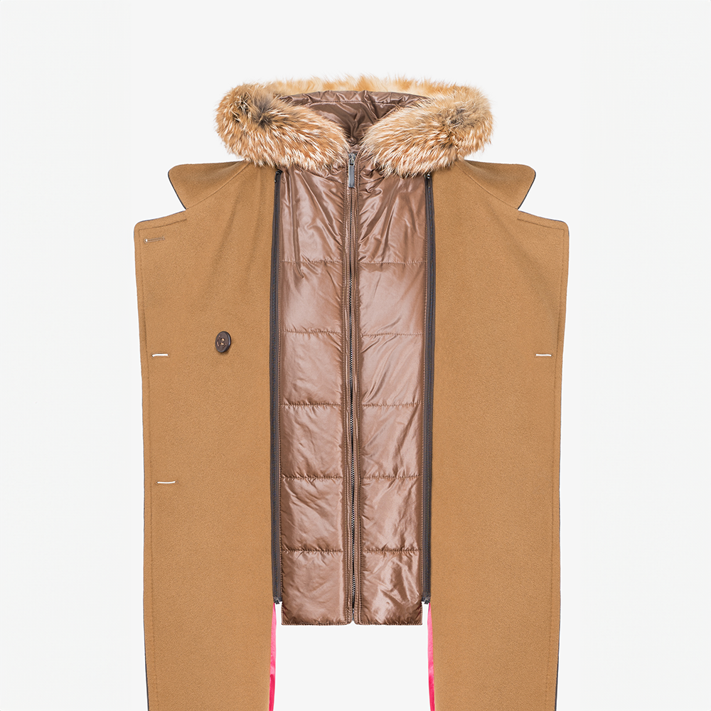 Camel coat with fur hood deals