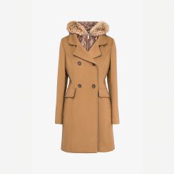 Manteau en cachemire avec capuche en renard roux camel 85 cm.