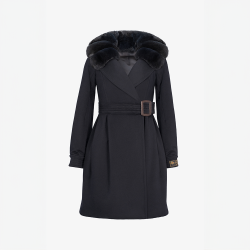Cappotto in cashmere Loro Piana con collo in cincilla blu 90 cm