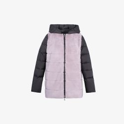 Reversible mink down jacket with pink hood, 75 cm