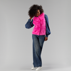 Reversible mink vest with hood, fuchsia color, 60 cm