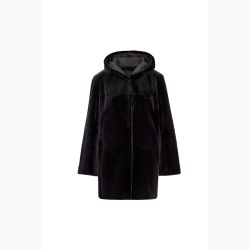 Giacca in rex reversibile con cappuccio nero 80 cm