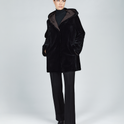 Reversible rex jacket with hood, black color, 80 cm