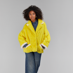 Giacca over in visone  con collo inglese pelle intera giallo 70cm