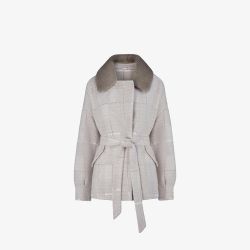 Cardigan in lama con cintura in vita beige 70 cm