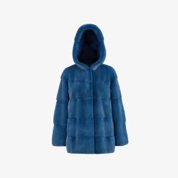 Veste en vison avec capuche turquoise de 70 cm