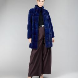 Cappotto in visone al ginocchio, blu copia, 85 cm