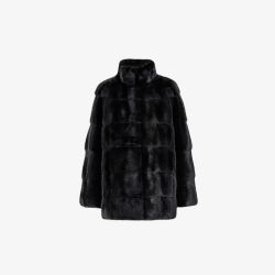 Giacca in visone con collo alto nero 70 cm
