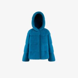 Veste courte en vison avec capuche turquoise de 60 cm