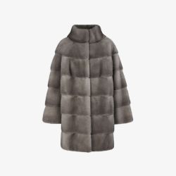 Manteau en vison, col haut, oversize, bleu argenté de 85 cm