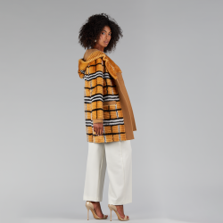 Cappotto di visone filettato reversibile a quadri cammello 85cm