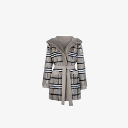 Reversible mink coat with checkered trim, silver blue color, 85 cm