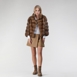 Short sable jacket with high turtleneck, 50cm.