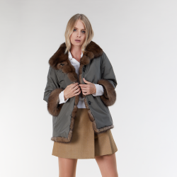 Veste en zibeline réversible tortora dark de 65cm