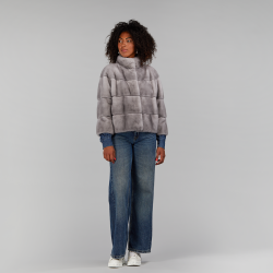 Short basic mink jacket, sapphire color, 55 cm