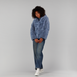 Mink jacket with hood, blue color, 70 cm 