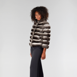 Veste courte en chinchilla avec col haut naturel de 55 cm