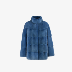 Giacca in visone con collo alto azzurro 70 cm