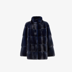 Giacca in visone con collo alto blu notte 70 cm