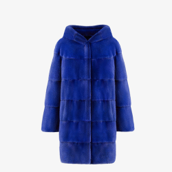 Knee-length mink coat with hood, dark blue, 85 cm