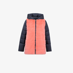 Reversible mink down jacket with hood, coral color, 75 cm