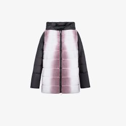 Reversible mink down jacket with hood, pink color, 75 cm