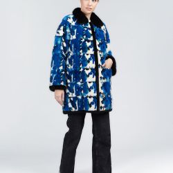 Reversible mink down jacket with high collar, multicolor, 85 cm