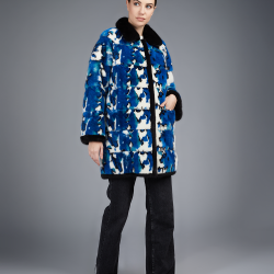 Piumino lungo in visone con collo alto reversibile multicolore 85 cm