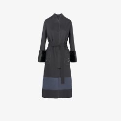 Cappotto in cashmere con dettagli in visone nero e blu 120 cm