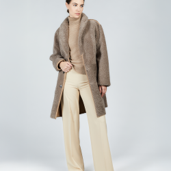 Reversible sheepskin coat with applied cognac pockets, 90 cm