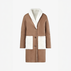 Cappotto di montone reversibile con tasche applicate cognac 90 cm