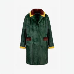 Manteau en peau de kid persan avec col anglais vert de 95 cm
