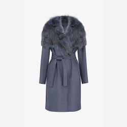 Cappotto in cashmere con collo ampio in patch volpe blu 95 cm