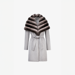 Cappotto in cashmere con collo ampio in cincilla cipria 95 cm