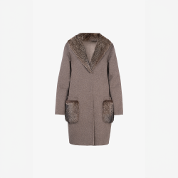 Manteau en cachemire avec col et poches en renard brun de 90 cm.