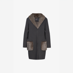 Manteau en cachemire avec col et poches en renard noir de 90 cm