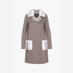 Cappotto in cashmere con collo e tasche in visone black cross fango 90 cm