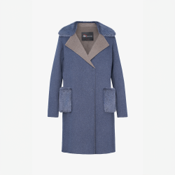 Cappotto in cashmere con collo e tasche in visone blu 90 cm