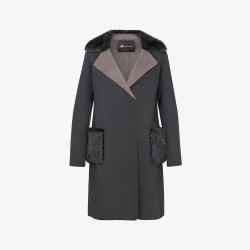 Cappotto in cashmere con collo e tasche in visone nero 90 cm