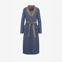 Manteau en cachemire avec col anglais et poches en vison bleu 120 cm