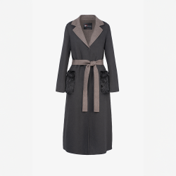 Manteau en cachemire avec col anglais et poches en vison noir 120 cm
