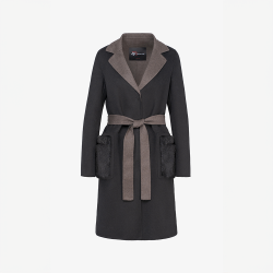 Cappotto in cashmere con collo inglese e tasche in visone nero 95 cm