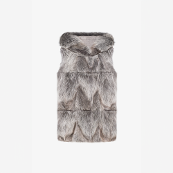 Gilet in cashmere con cappuccio e finiture in patch volpe tortora 65 cm