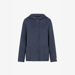 Giacca in cashmere con cappuccio blu 65 cm