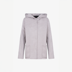 Giacca in cashmere con cappuccio cipria 65 cm